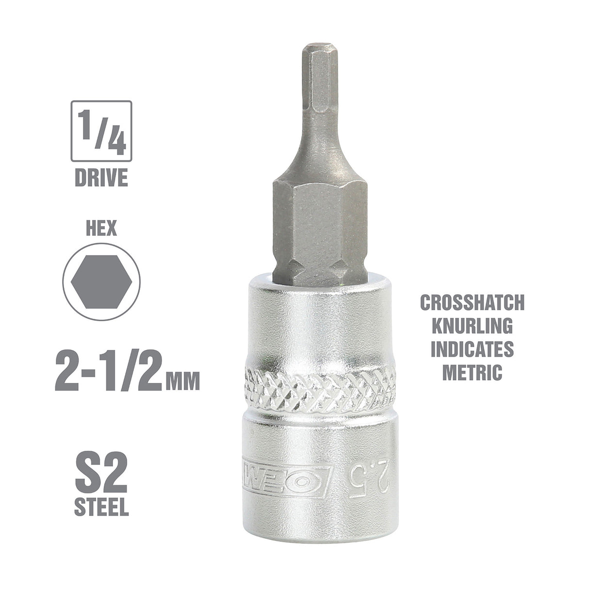 OEMTOOLS 22821 1/4 Inch Drive Hex Bit Socket (2.5 mm) Additional Image 1