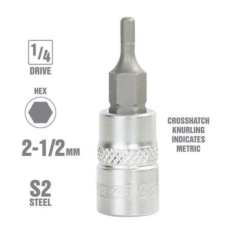 OEMTOOLS 22821 1/4 Inch Drive Hex Bit Socket (2.5 mm) Additional Image 1
