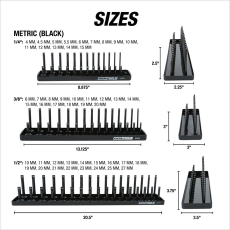 OEMTOOLS 22238 6 Piece SAE and Metric Socket Tray Set (Yellow and Black) Additional Image 6