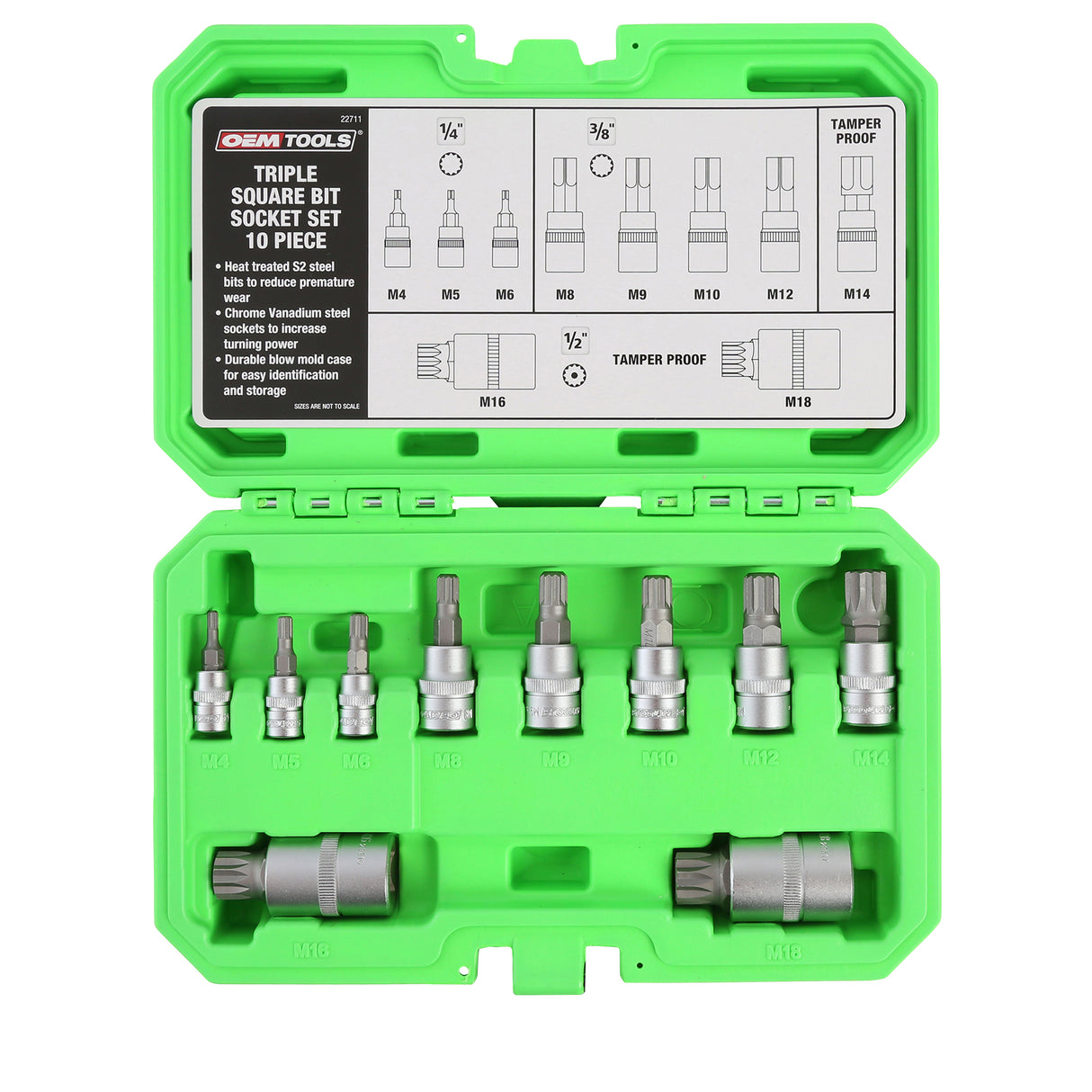 OEMTOOLS 22711 10 Piece Long Triple Square Bit Socket Set Additional Image 2