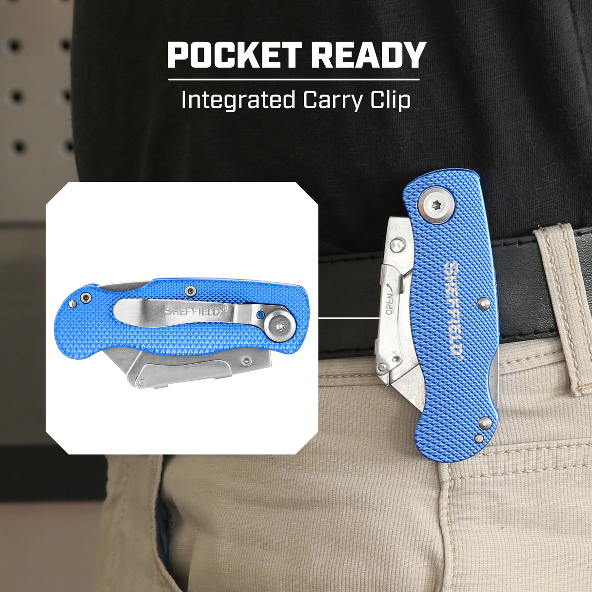 Sheffield 12113 Folding Lock Back® Utility Knife - Blue Additional Image 5