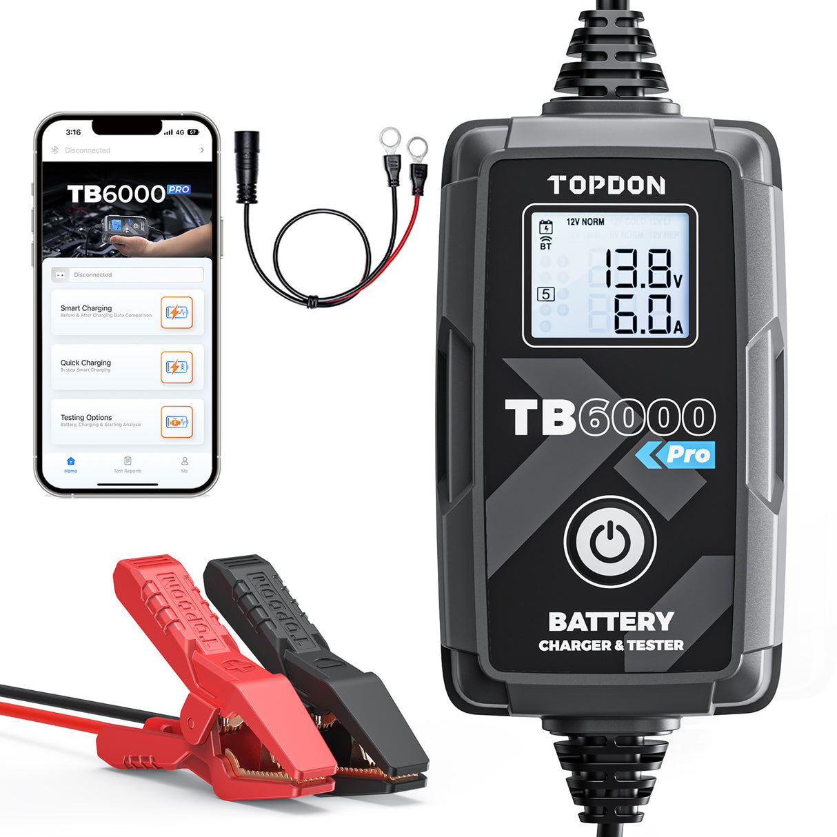 TopDon TB6000Pro 2-in-1 Battery Charger and Tester Main Image