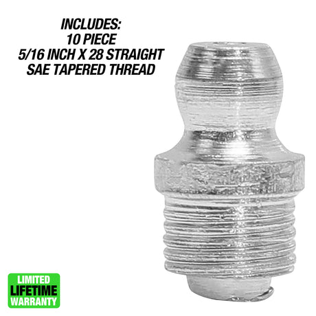 OEMTOOLS 25796 5/16 Inch Straight Drive Grease Fittings, 10-Pack Additional Image 1