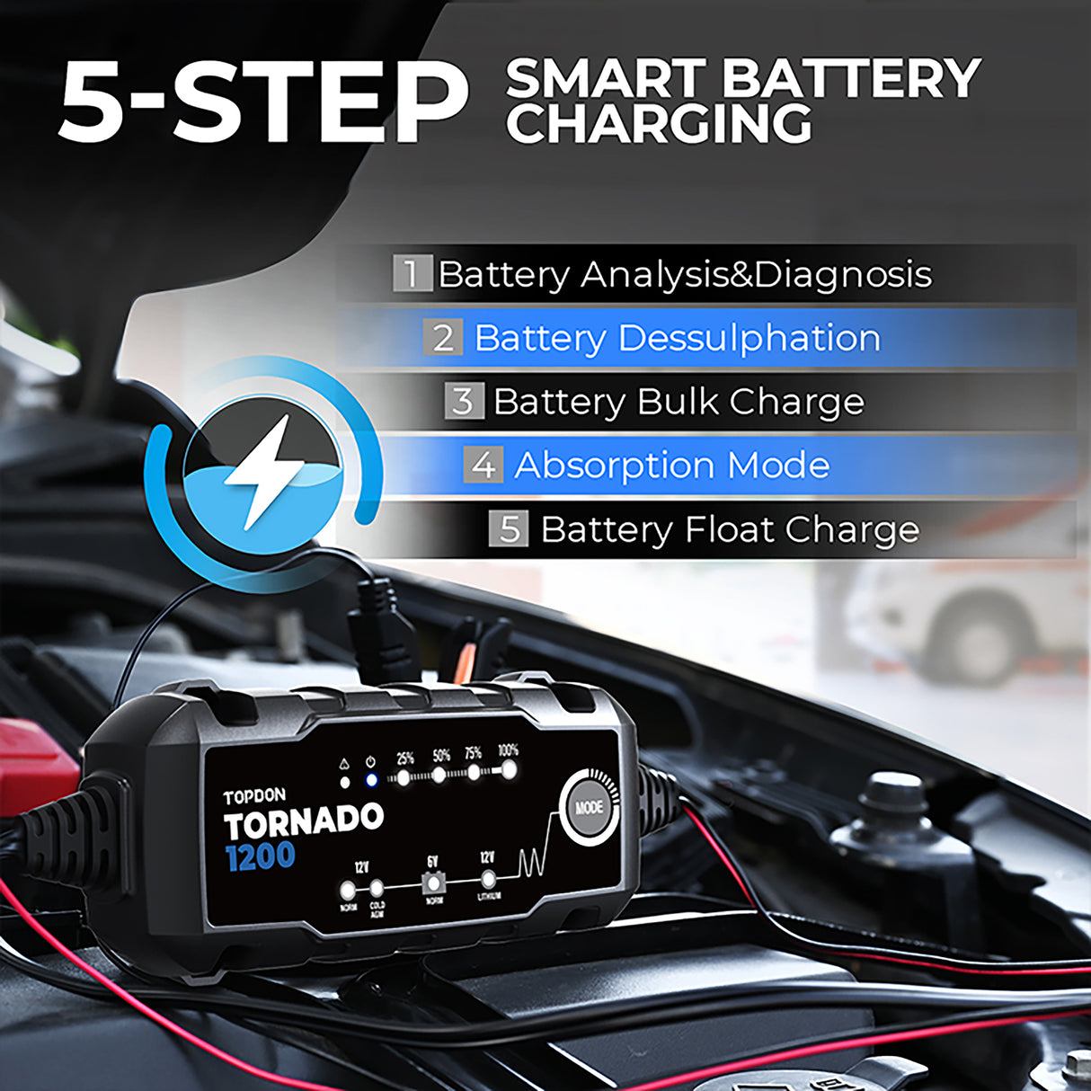 TopDon T1200 1.2A Smart Battery Charger Additional Image 3