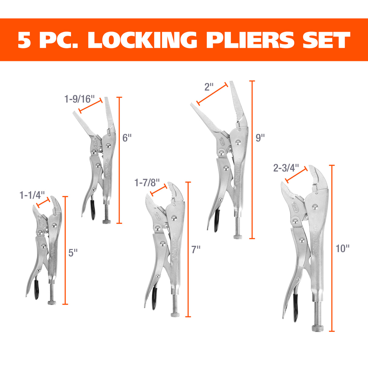 GreatNeck 74230 5-Piece Locking Plier Set Additional Image 1