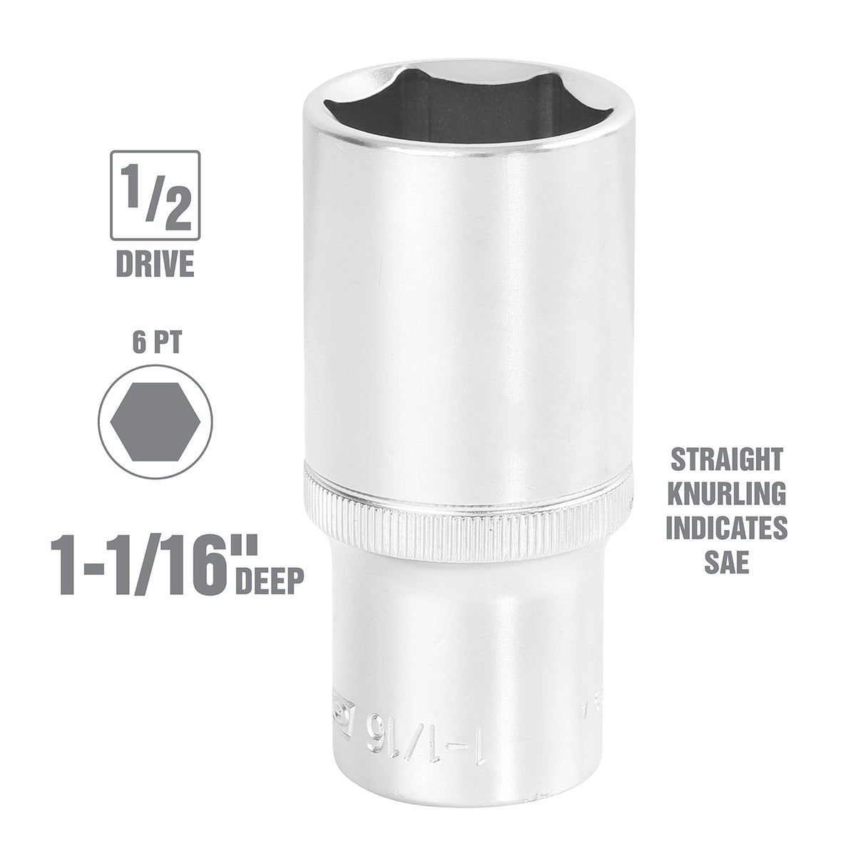 OEMTOOLS 22429 1/2 Inch Drive 6 Pt. Deep Wall Socket (1-1/16 Inch) Additional Image 1