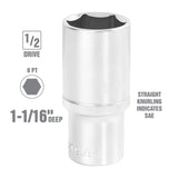 OEMTOOLS 22429 1/2 Inch Drive 6 Pt. Deep Wall Socket (1-1/16 Inch) Additional Image 1