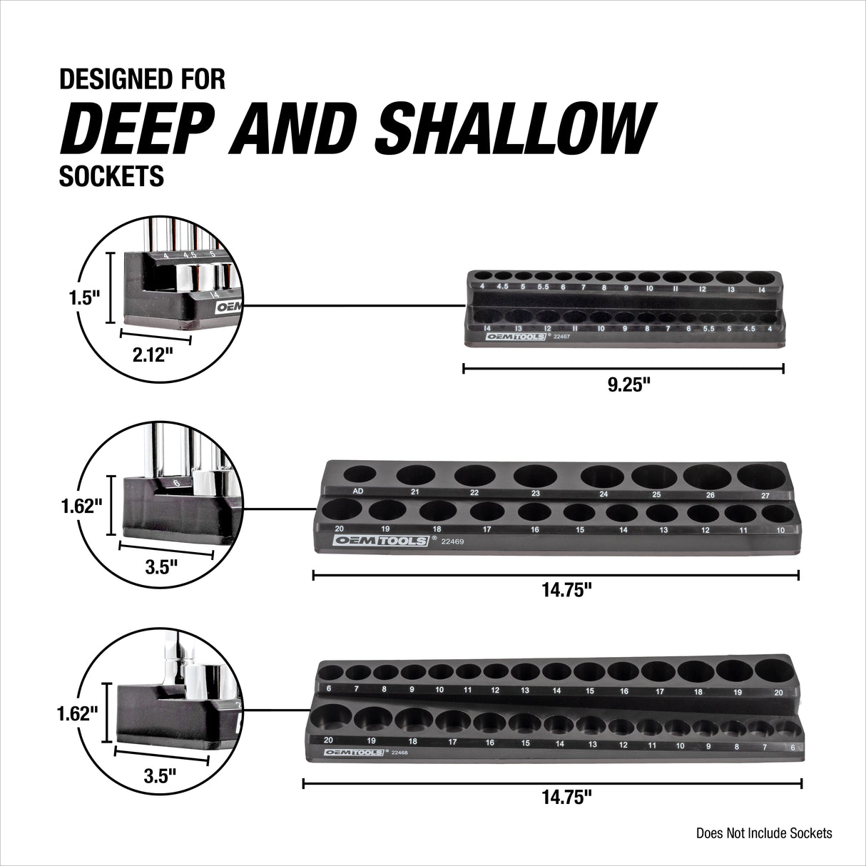 OEMTOOLS 22487 3 Piece Magnetic Socket Tray Set - Black, Metric Additional Image 4