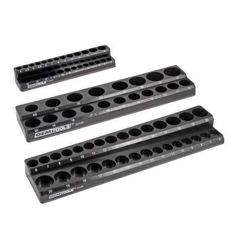 OEMTOOLS 22487 3 Piece Magnetic Socket Tray Set - Black, Metric Main Image