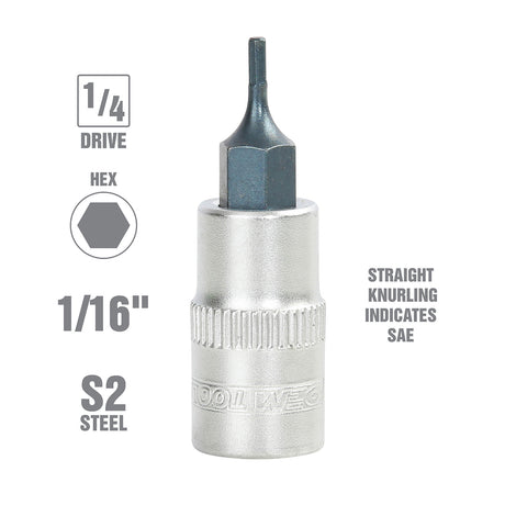 OEMTOOLS 22851 1/4 Inch Hex Bit Socket (1/16 Inch) Additional Image 1