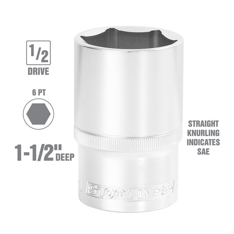 OEMTOOLS 22432 1/2 Inch Drive 6 Pt. Deep Wall Socket (1-1/2 Inch) Additional Image 1