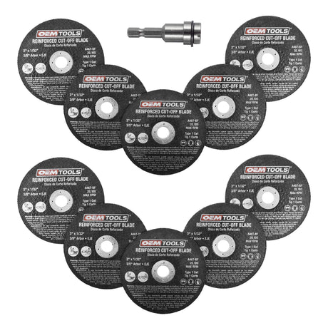 OEMTOOLS 26528 10 Piece Cut Off Wheel Set with Mandrel Main Image