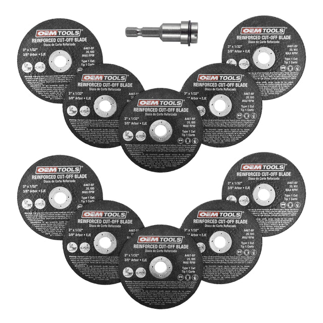OEMTOOLS 26528 10 Piece Cut Off Wheel Set with Mandrel Main Image