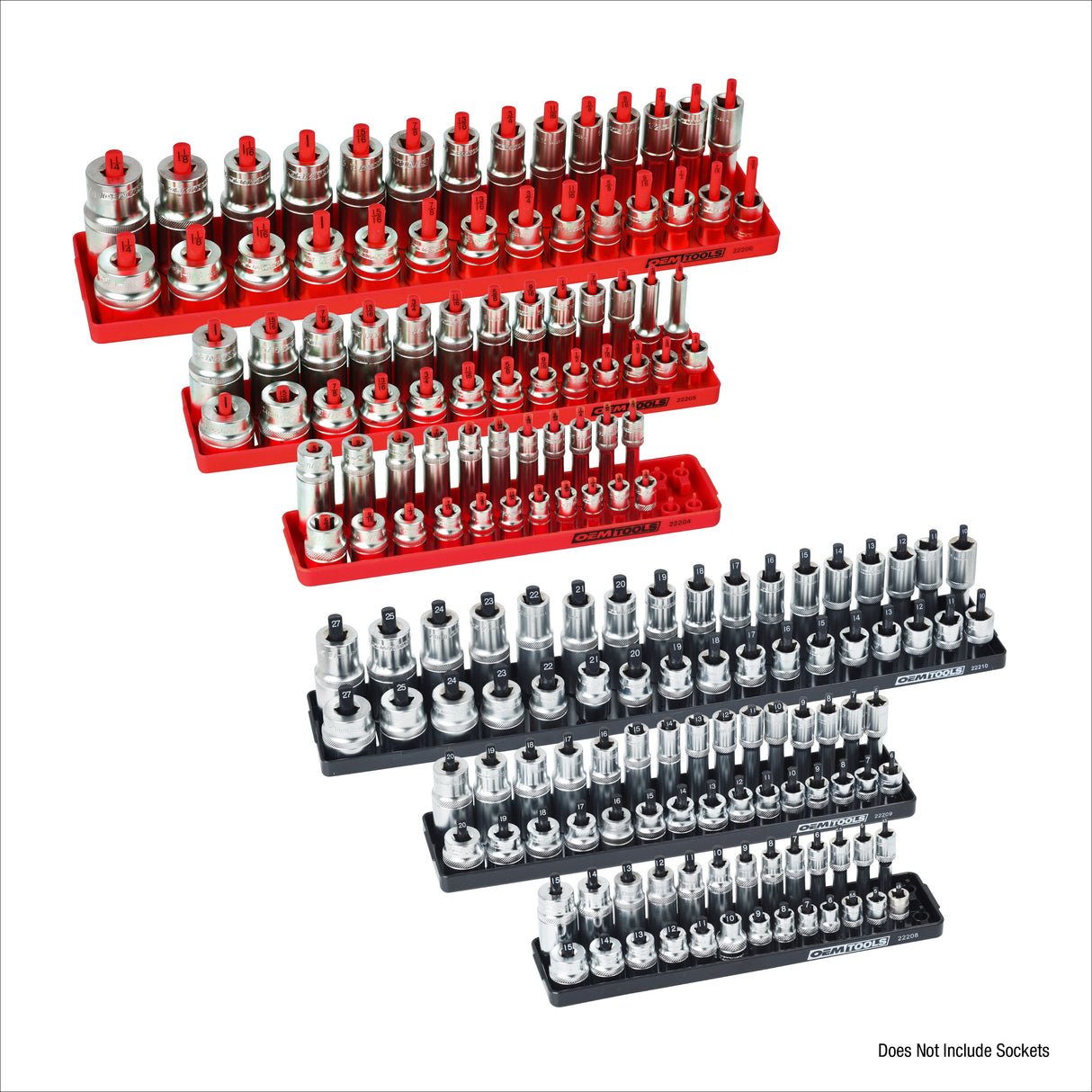OEMTOOLS 22234 6 Piece SAE and Metric Socket Tray Set (Red and Black) Additional Image 1