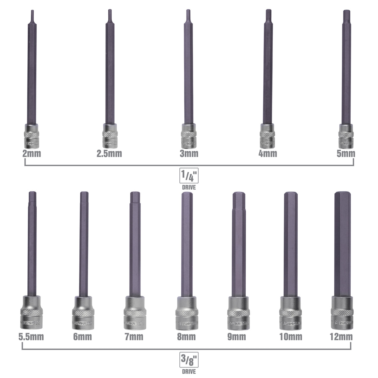 OEMTOOLS 23538 12 Piece Extra Long Hex Bit Socket Set (Metric) Additional Image 3