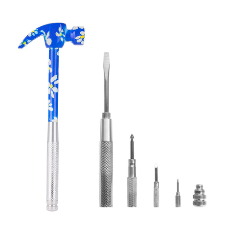 Great Neck HA104003 5 in 1 Blue Floral Hammer and Screwdriver Set Main Image
