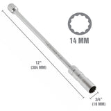 OEMTOOLS 22813 3/8 Drive x 14 mm 12 pt. Thin Wall Spark Plug Socket (12in. Extension) Additional Image 1