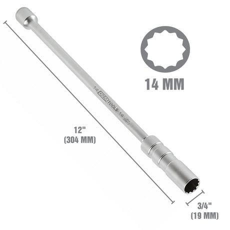 OEMTOOLS 22813 3/8 Drive x 14 mm 12 pt. Thin Wall Spark Plug Socket (12in. Extension) Additional Image 1