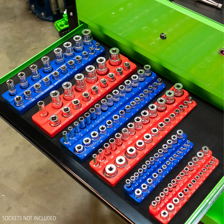 OEMTOOLS 22489 6 Pack Set Metric and SAE Magnetic Socket Tray Set - Red and Blue Additional Image 8