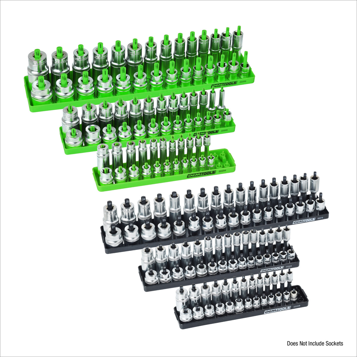 OEMTOOLS 22233 6 Piece SAE and Metric Socket Tray Set (Black and Green) Additional Image 1
