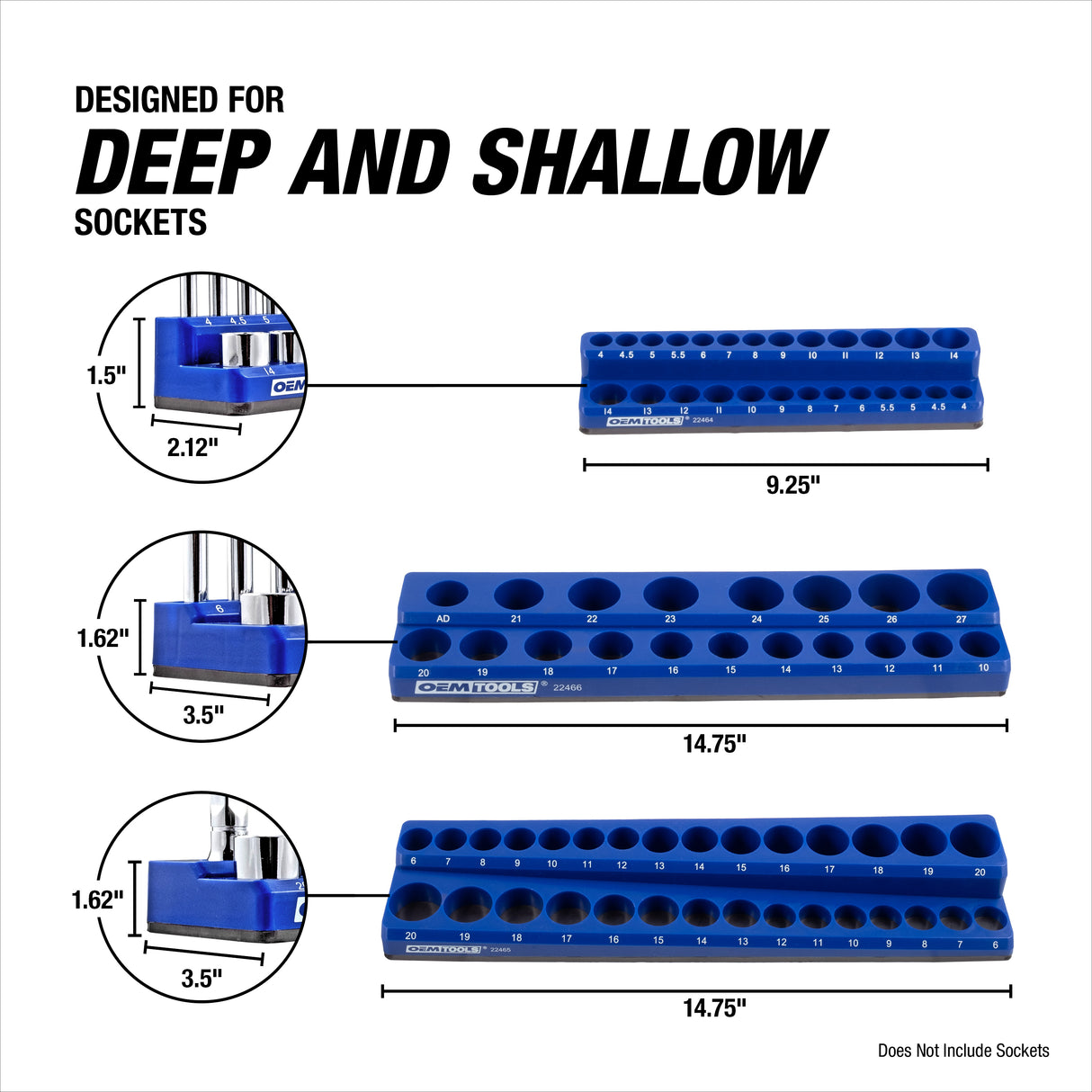 OEMTOOLS 22461 6 Pack Set Metric and SAE Magnetic Socket Tray Set - Blue and Green Additional Image 5