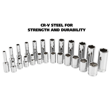 GreatNeck 18622 22 Piece 1/4 Drive Deep/Shallow Socket Set with Tray (Metric) Additional Image 4