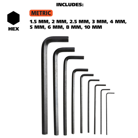 GreatNeck HK9ML Long Arm Hex Key Metric Set (9 Piece) with Holder Additional Image 2