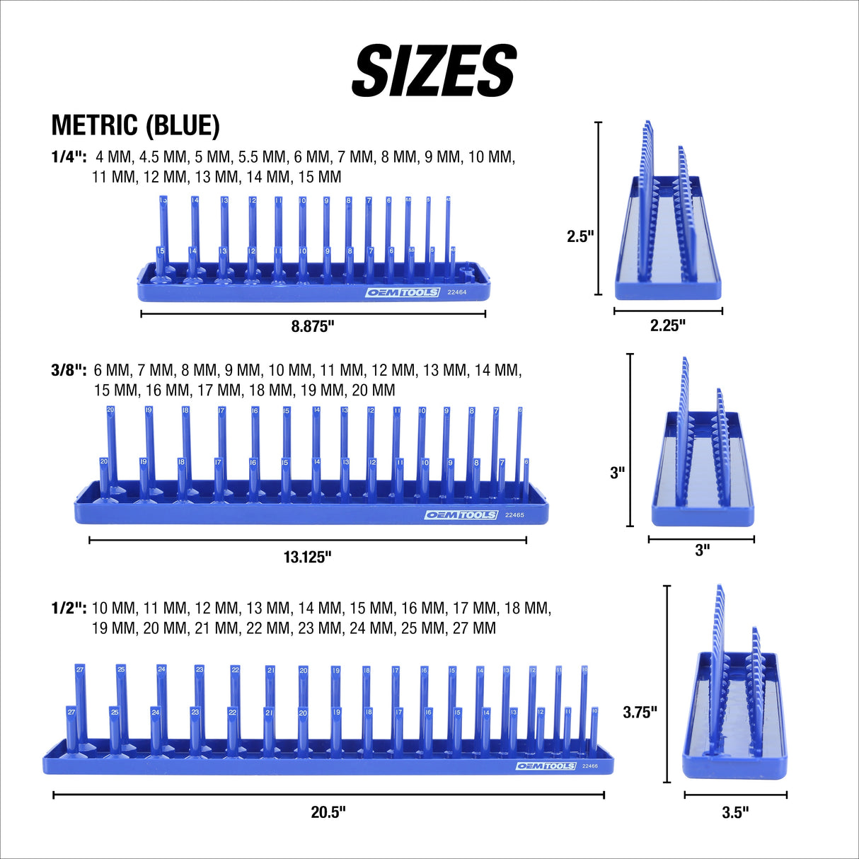 OEMTOOLS 22237 6 Piece SAE and Metric Socket Tray Set (Red and Blue) Additional Image 8