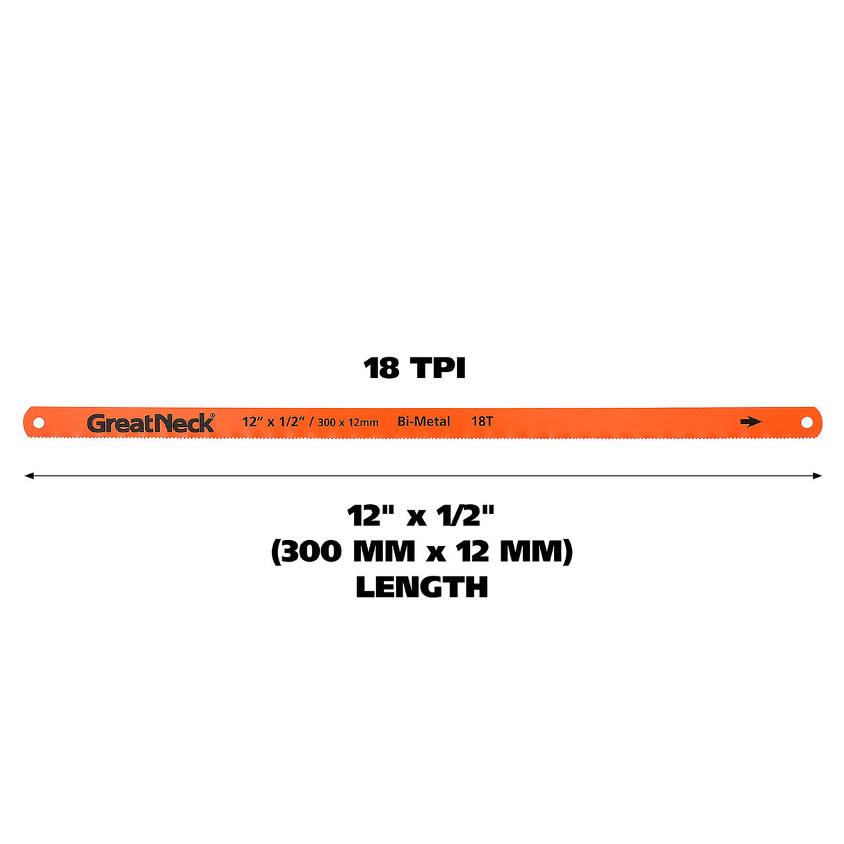 GreatNeck GB228 Bi-Metal Hacksaw Blades 12 Inch 18 TPI (2 Pack) Additional Image 2