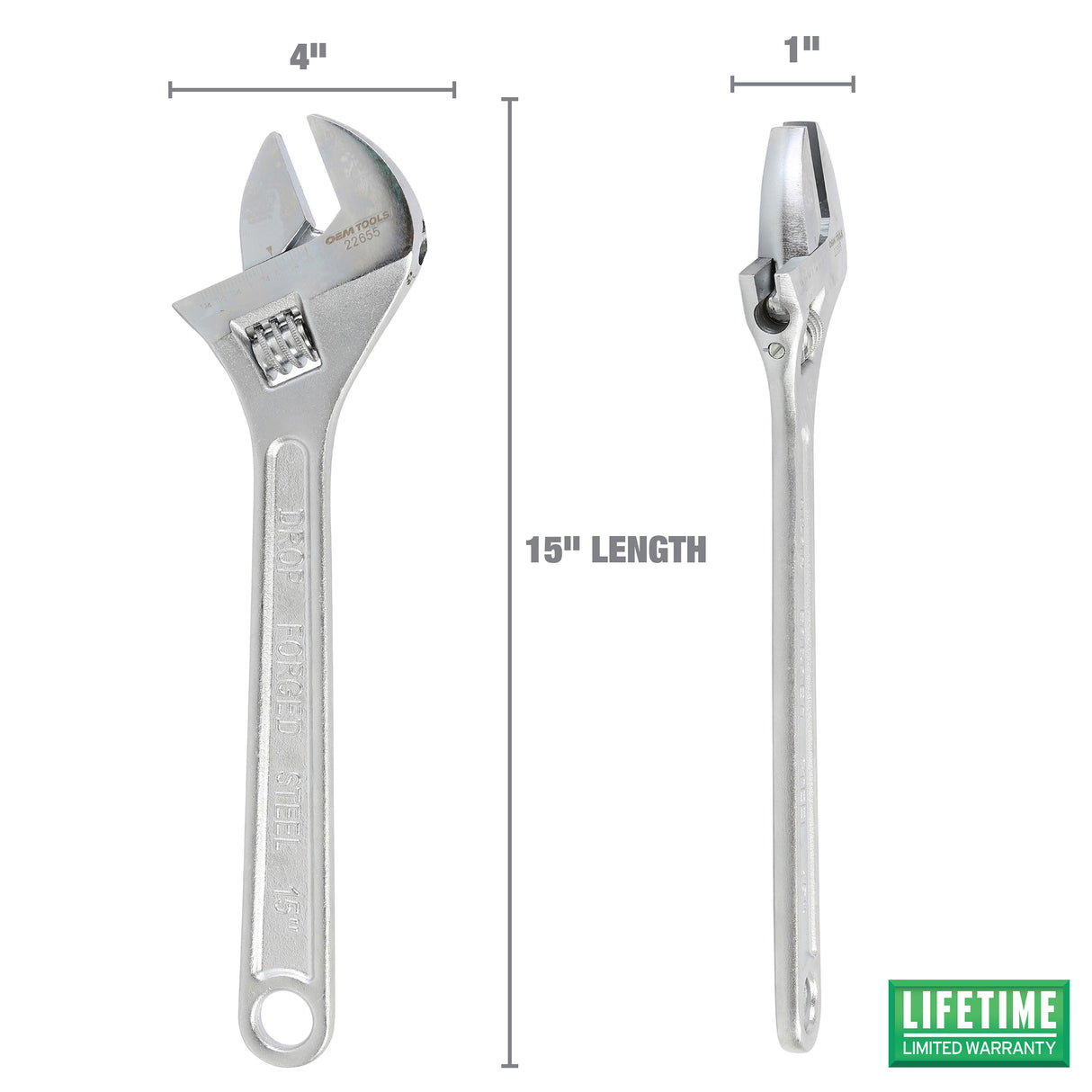 OEMTOOLS 22655 15 Inch Adjustable Wrench Additional Image 1