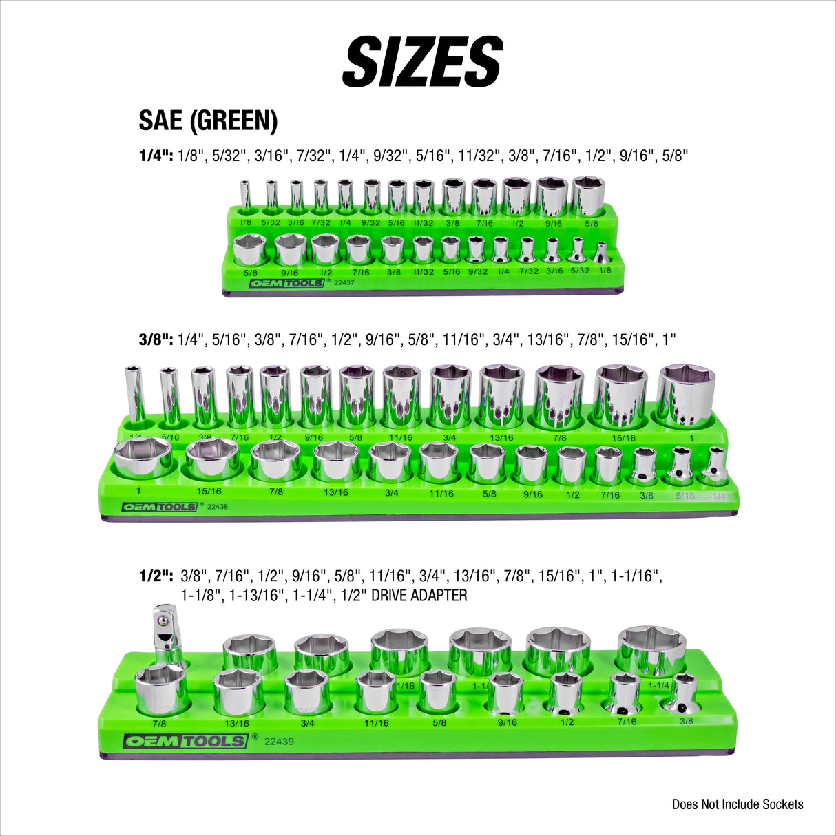 OEMTOOLS 22488 6 Pack Set Metric and SAE Magnetic Socket Tray Set - Black and Green Additional Image 2