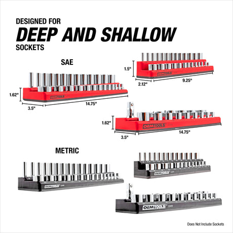 OEMTOOLS 22460 6 Pack Set Metric and SAE Magnetic Socket Tray Set - Black and Red Additional Image 5