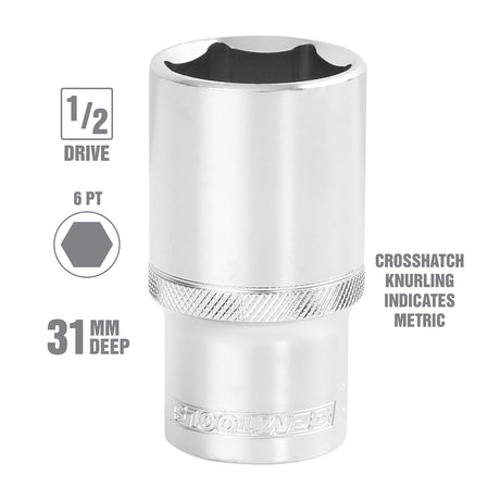 OEMTOOLS 22459 1/2 Inch Drive 6 Pt. Deep Wall Socket (31 mm) Additional Image 1