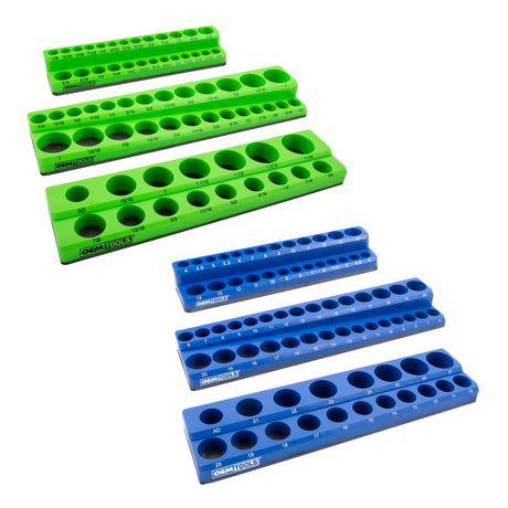 OEMTOOLS 22461 6 Pack Set Metric and SAE Magnetic Socket Tray Set - Blue and Green Main Image