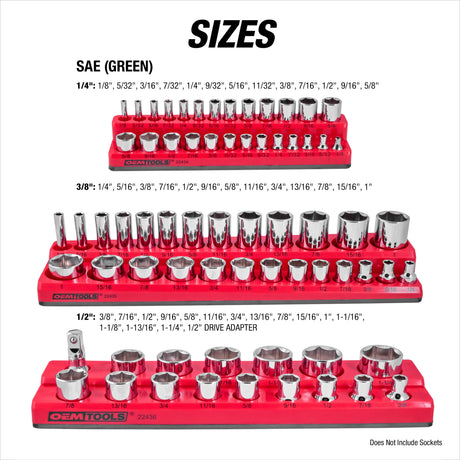 OEMTOOLS 22460 6 Pack Set Metric and SAE Magnetic Socket Tray Set - Black and Red Additional Image 2