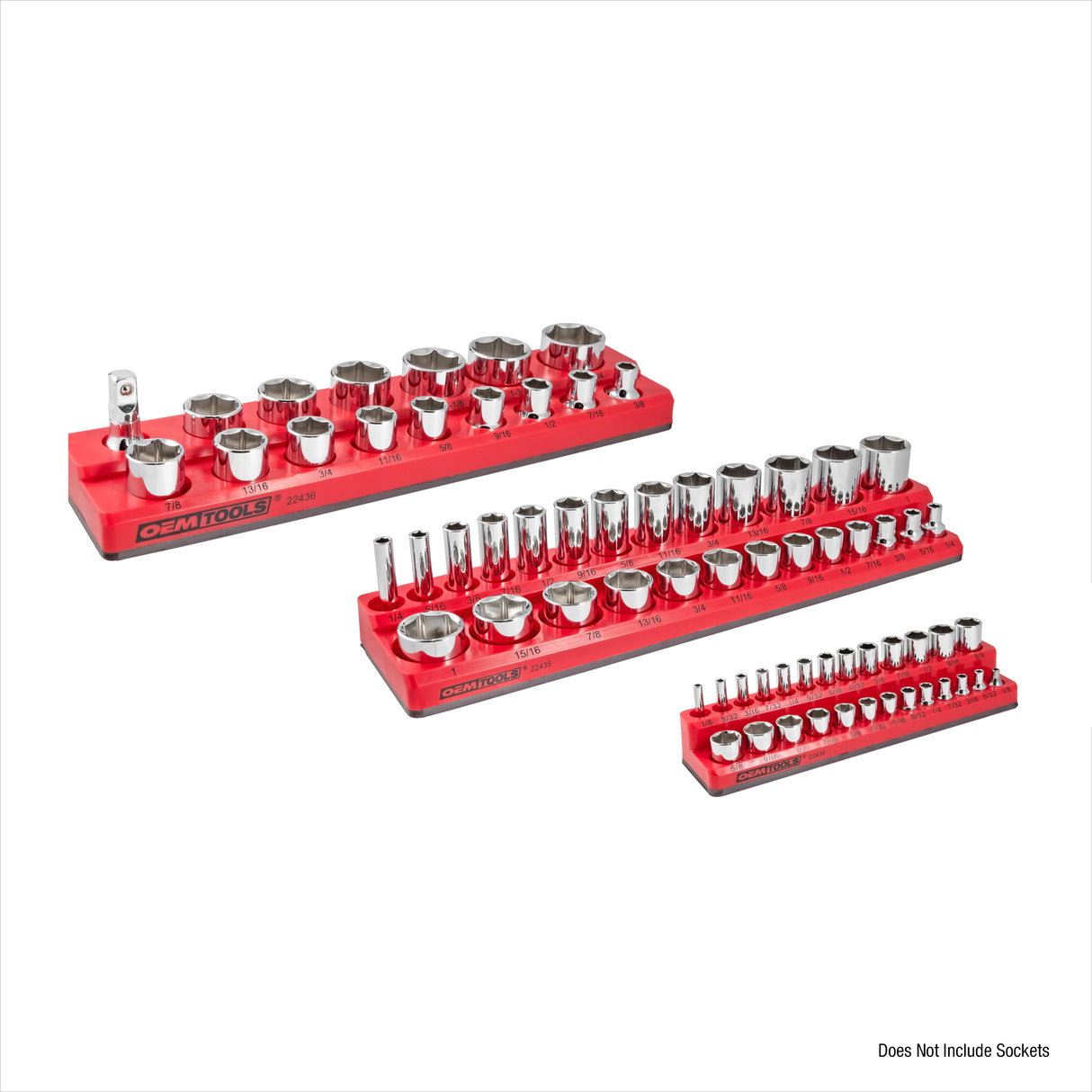 OEMTOOLS 22484 3 Piece Magnetic Socket Tray Set - Red, SAE Additional Image 1