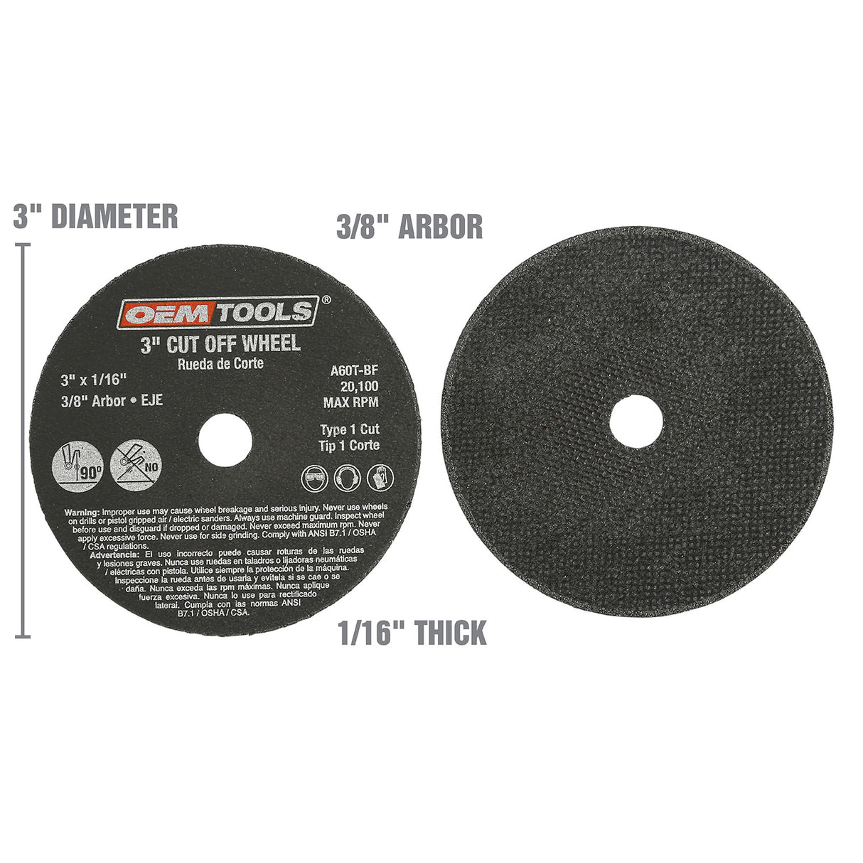 OEMTOOLS 26509 3 X 1/16in. X 3/8 Cut Off Wheel - 2 Pc. Additional Image 1