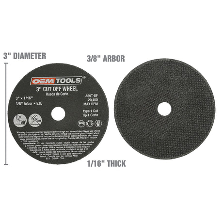 OEMTOOLS 26509 3 X 1/16in. X 3/8 Cut Off Wheel - 2 Pc. Additional Image 1