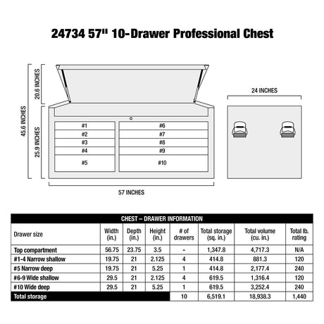 OEMTOOLS 24734 Professional Series 57 Inch 10 Drawer Tool Chest - Blue Additional Image 7