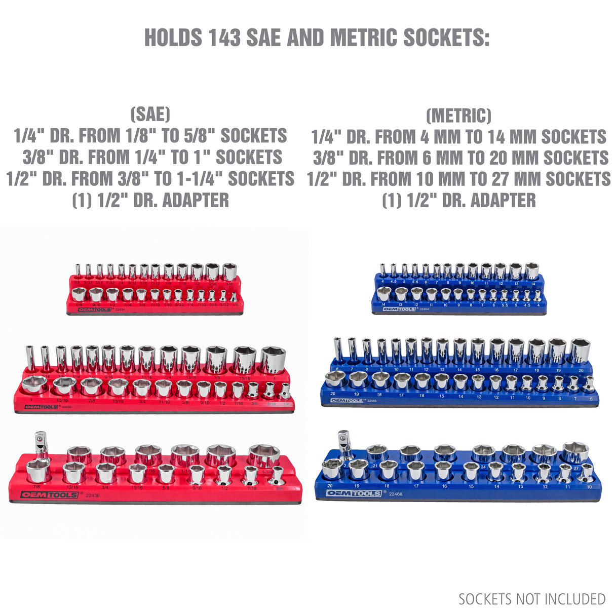 OEMTOOLS 22489 6 Pack Set Metric and SAE Magnetic Socket Tray Set - Red and Blue Additional Image 5