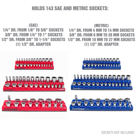 OEMTOOLS 22489 6 Pack Set Metric and SAE Magnetic Socket Tray Set - Red and Blue Additional Image 5