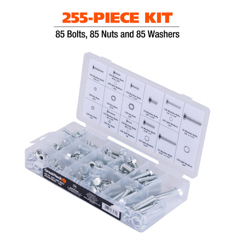 GreatNeck 68234 255-Piece Nut and Bolt Assortment, SAE, Silver Additional Image 2