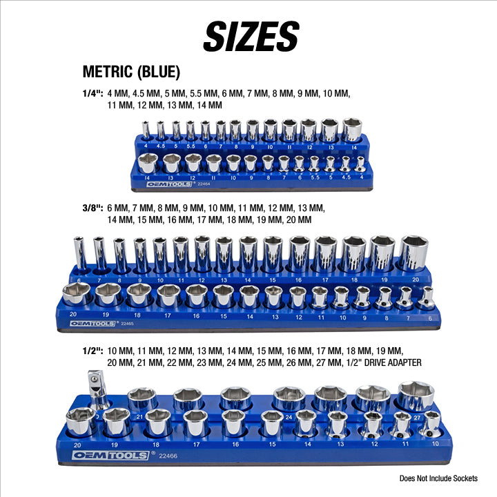 OEMTOOLS 22486 3 Piece Magnetic Socket Tray Set - Blue, Metric Additional Image 2