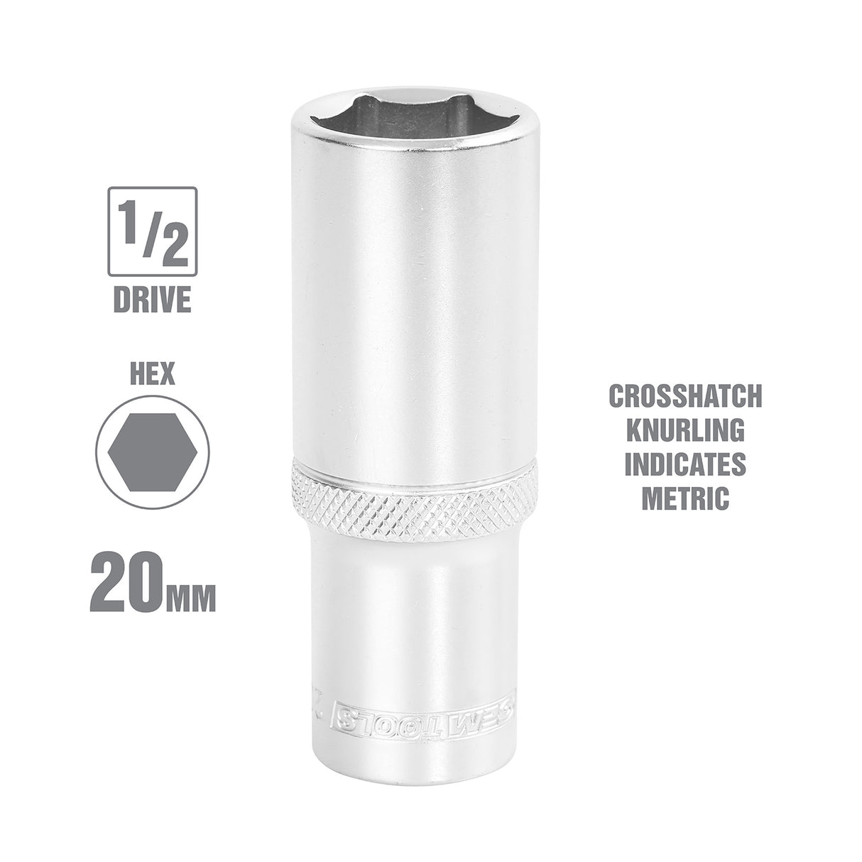 OEMTOOLS 22450 1/2 Inch Drive 6 Pt. Deep Wall Socket (20 mm) Additional Image 1
