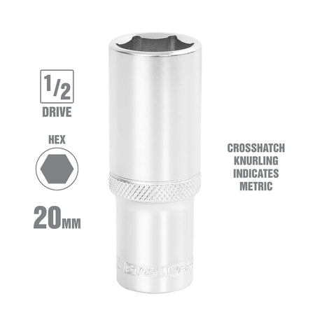 OEMTOOLS 22450 1/2 Inch Drive 6 Pt. Deep Wall Socket (20 mm) Additional Image 1