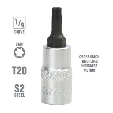 OEMTOOLS 22763 1/4 Inch Drive Star Socket Bit (T20) Additional Image 1