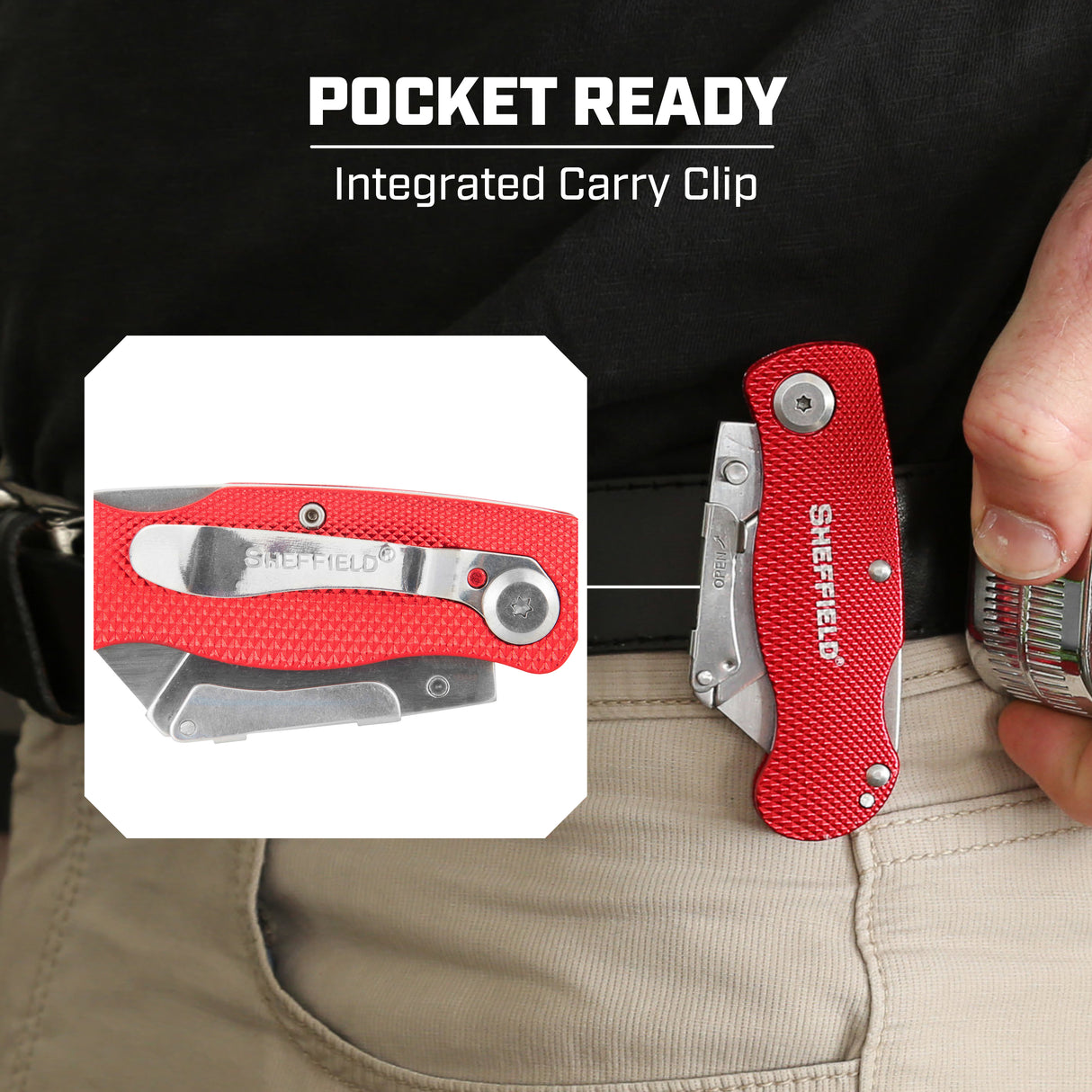 Sheffield 12614 Folding Lock Back® Utility Knife - Red Additional Image 5