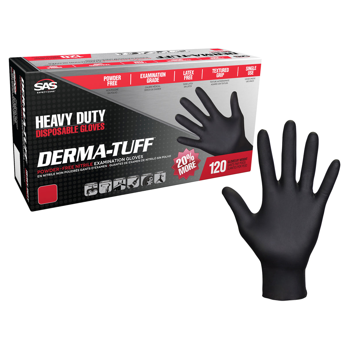 SAS 66582 Derma-Tuff Nitrile Glove Black (10 Boxes of 120) - Medium Main Image
