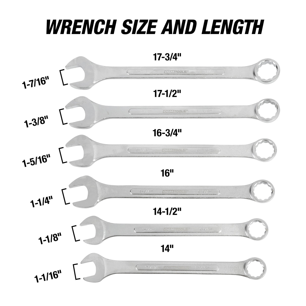 OEMTOOLS 22100 6 Piece SAE Jumbo Combination Wrench Set (1-1/16in. – 1-7/16in.) Additional Image 3