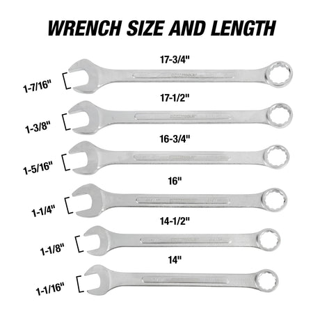OEMTOOLS 22100 6 Piece SAE Jumbo Combination Wrench Set (1-1/16in. – 1-7/16in.) Additional Image 3